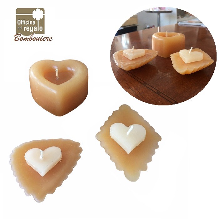 Set 3 candele profumate vaniglia a forma di pasticcino cuore