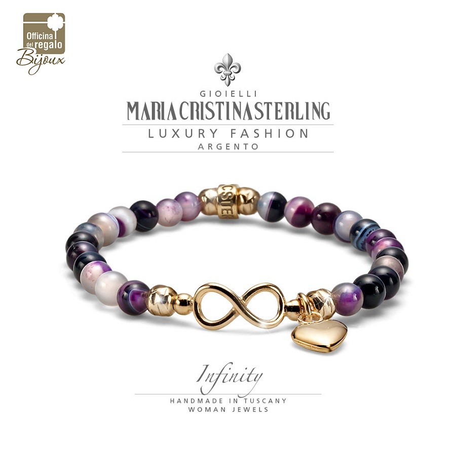 Bracciale Donna Infinity Love Argento dorato e mix pietre viola