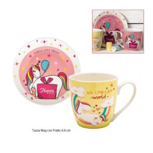 Tazza Mug con piatto Serie Unicorno Rosa